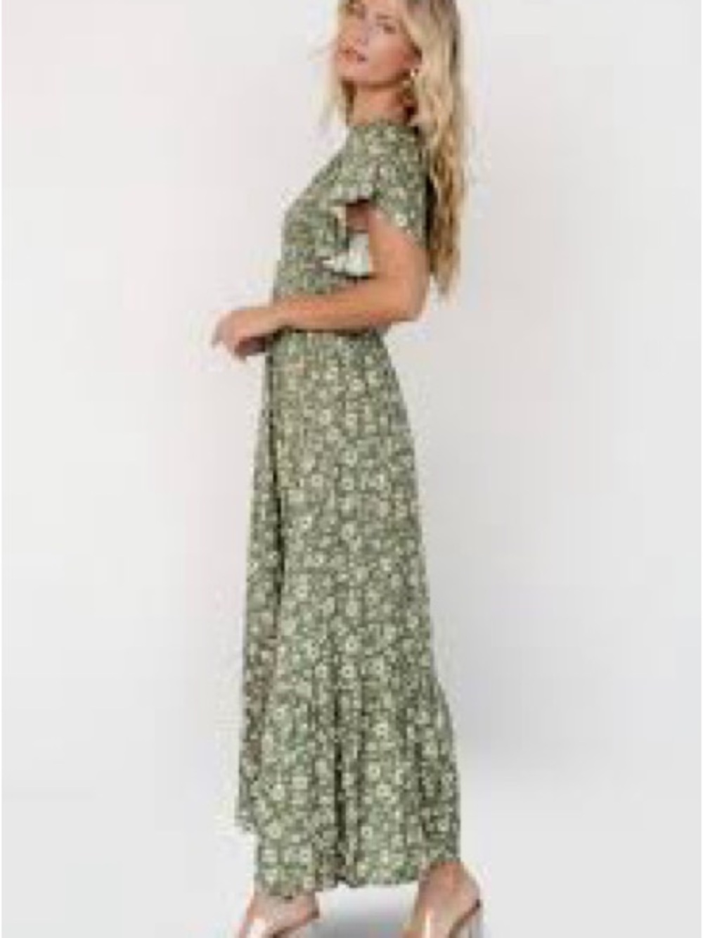 Kori Green Floral Midi Dress with Flutter Sleeves